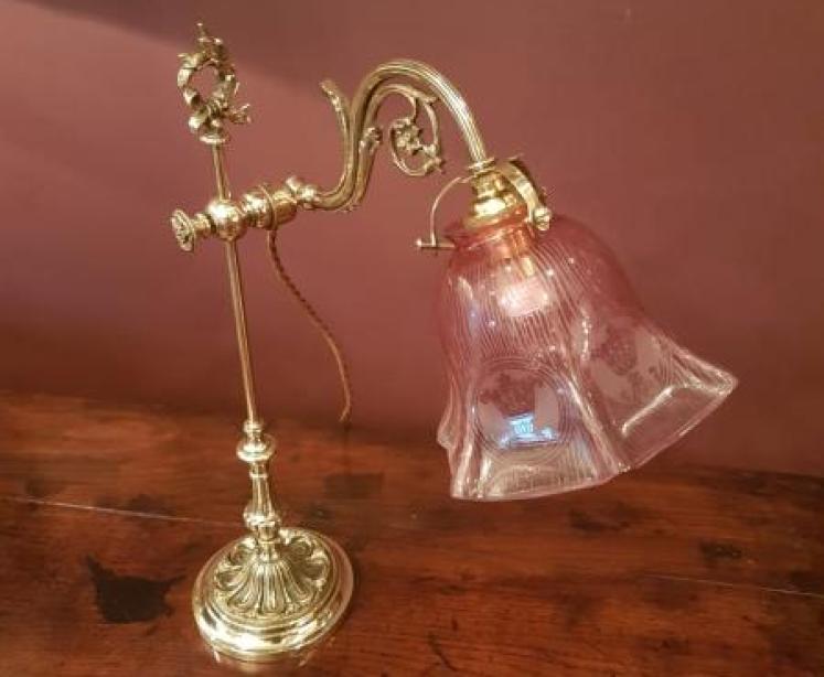 Late Victorian Brass Table Lamp and Original Shade - Image 1