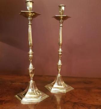 Pair Of Elegant Regency Brass Candlesticks