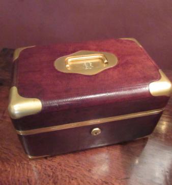 Antique Paris Made Leather & Gilt Bound Jewellery Case