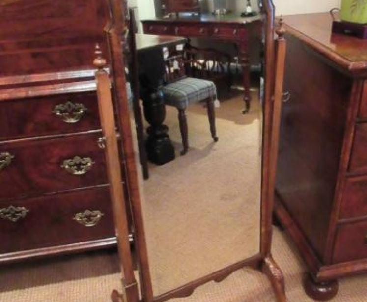 Late 19th Century Antique Walnut Cheval Mirror - Image 1