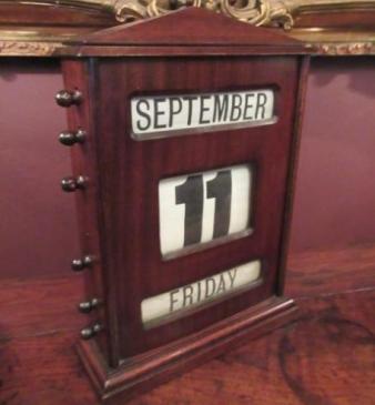 Large Antique Mahogany Perpetual Desk Calendar