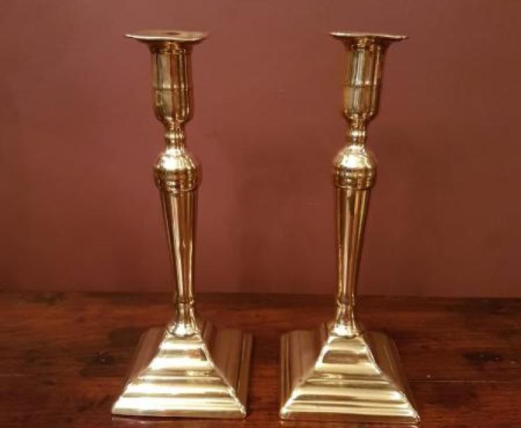 Pair of Antique George III Brass Candlesticks - Image 1