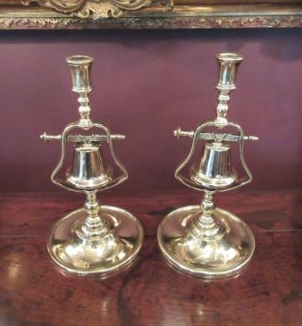 Superb Pair of Georgian Brass Tavern Candlesticks