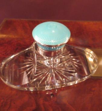 Art Deco Silver & Blue Enamel Top Inkstand