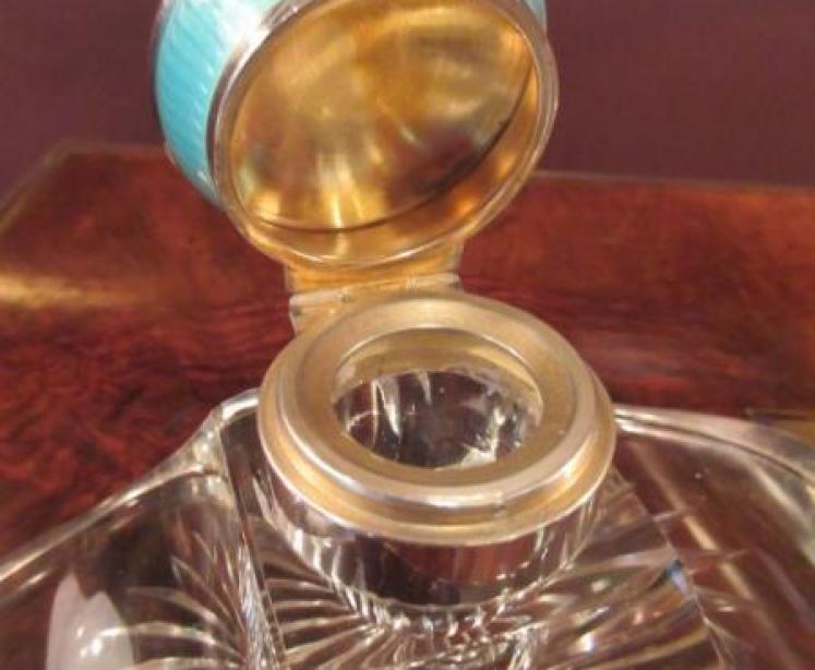 Art Deco Silver & Blue Enamel Top Inkstand - Image 2