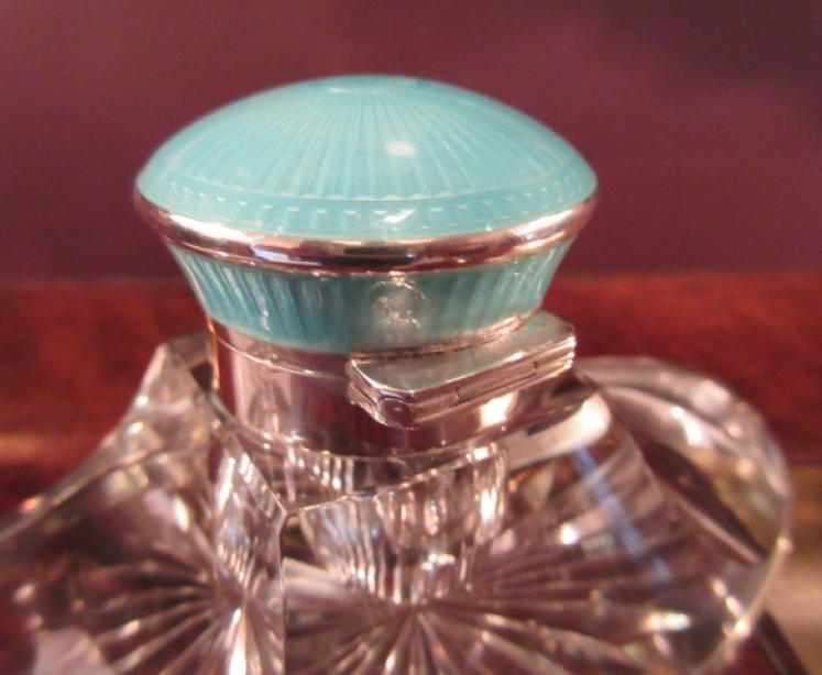 Art Deco Silver & Blue Enamel Top Inkstand - Image 3