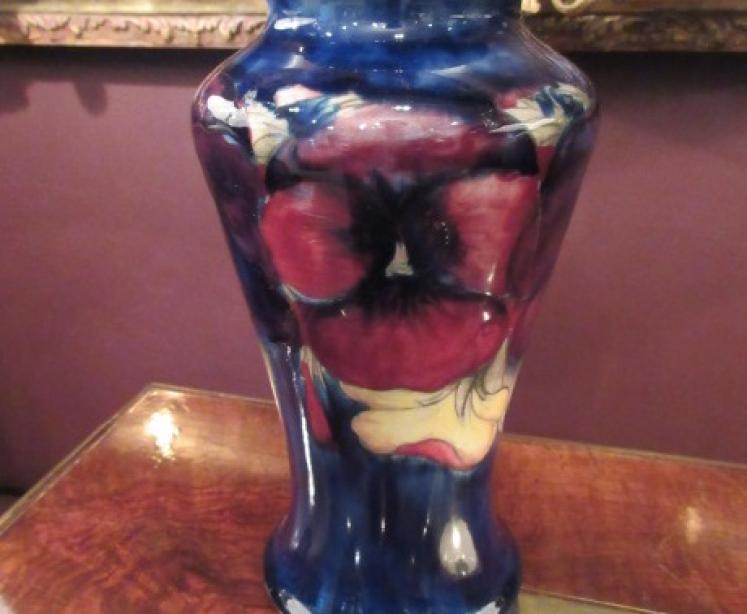 Antique Moorcroft Pansy on Blue Ground Vase - Image 1