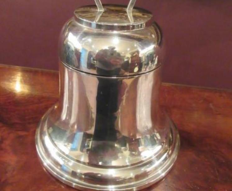 Large Antique Silver Novelty Bell Inkwell - Image 1