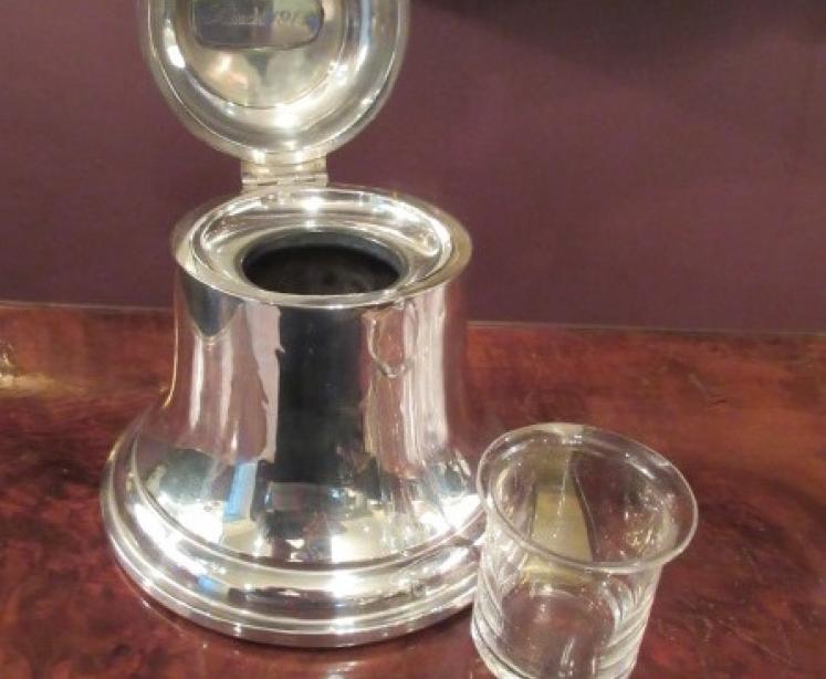 Large Antique Silver Novelty Bell Inkwell - Image 4