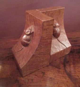 Pair of Mouseman Adzed Oak Bookends