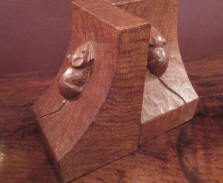 Pair of Mouseman Adzed Oak Bookends - Image 1