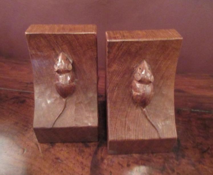 Pair of Mouseman Adzed Oak Bookends - Image 3