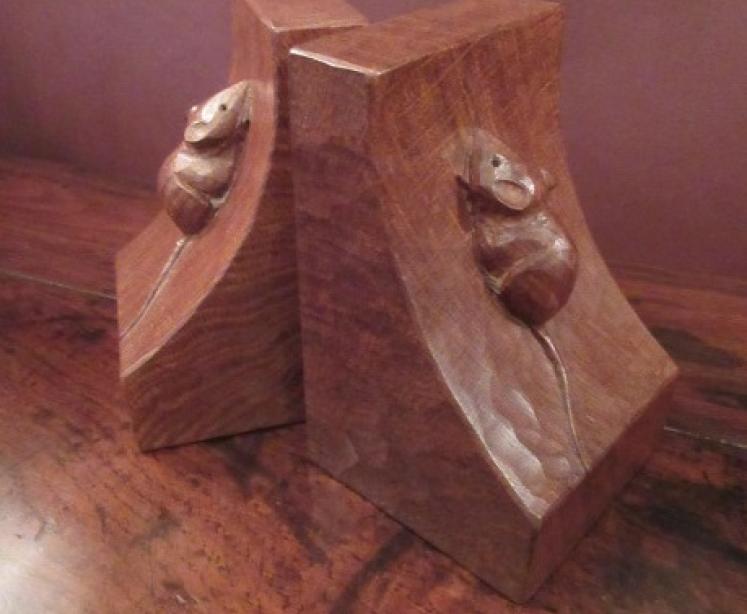 Pair of Mouseman Adzed Oak Bookends - Image 4