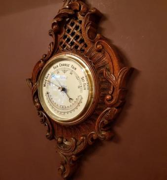 Antique Victorian Barometer With Crescent Thermometer