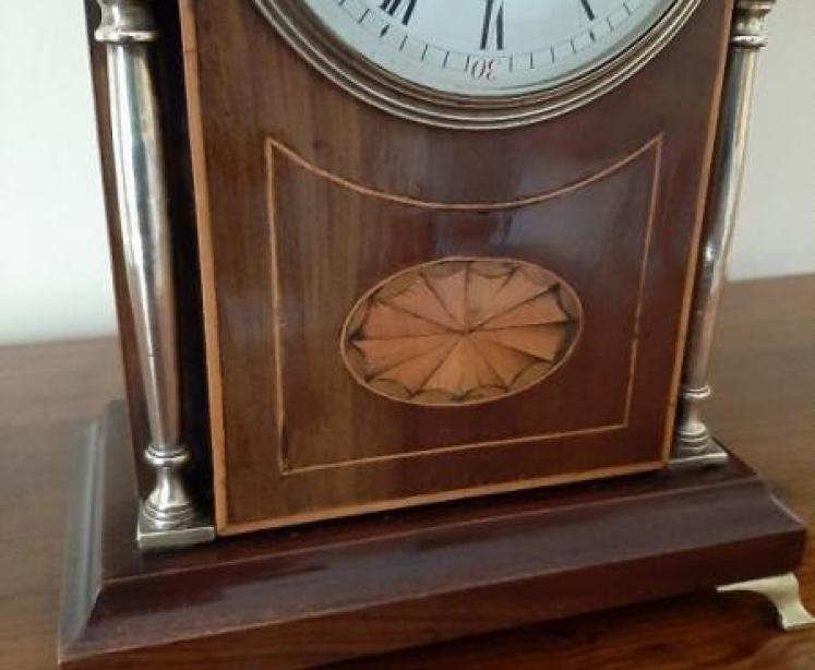 Antique Mahogany Sheraton Inlaid Lancet Top Mantel Clock - Image 2