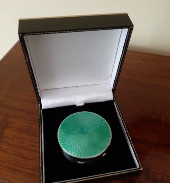 George V Period Jade Green Enamel & Silver Trinket Box