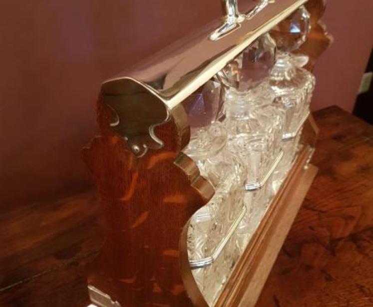 Victorian Oak & Silvered Tilting Three Bottle Tantalus - Image 4