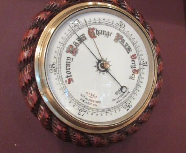 Large Antique Polished Oak Ship's Barometer - Image 1