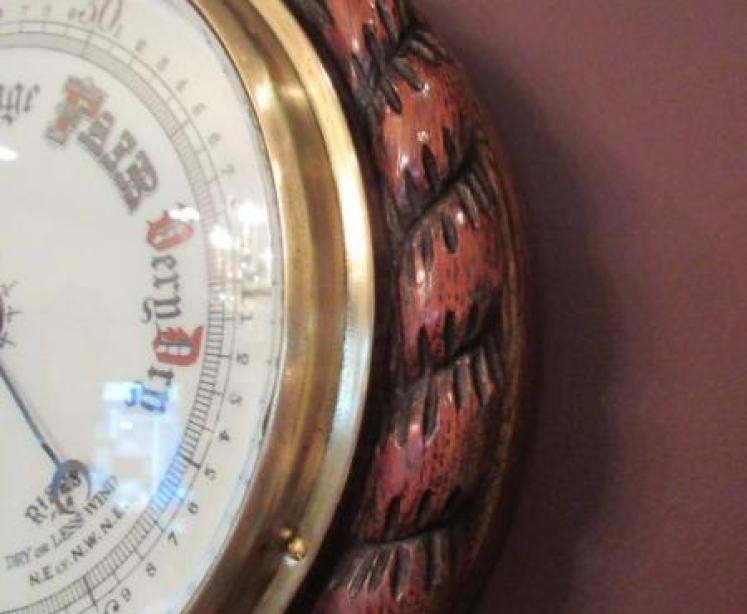 Large Antique Polished Oak Ship's Barometer - Image 5