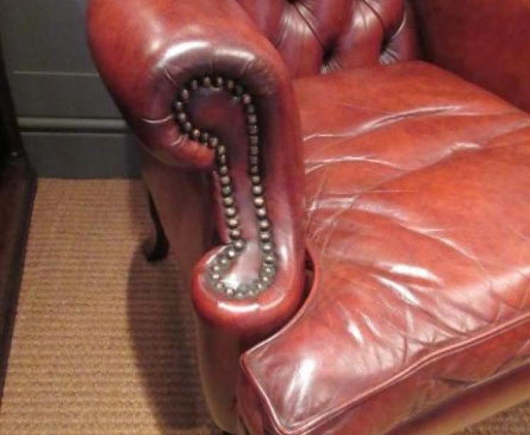 Antique Leather Button Back Wing Armchair - Image 2