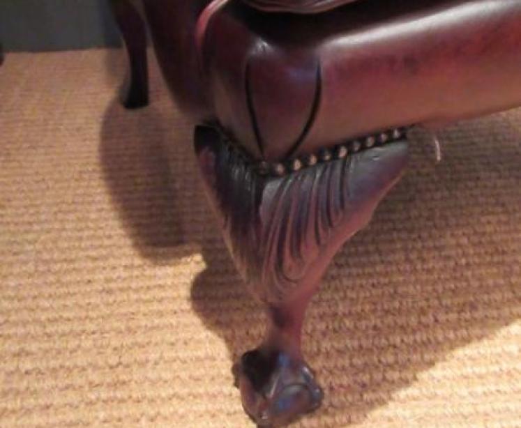 Antique Leather Button Back Wing Armchair - Image 3