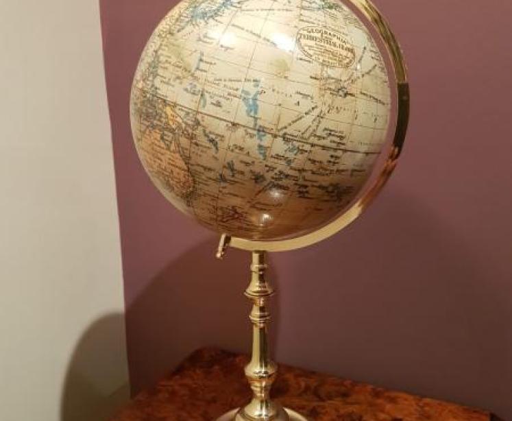 Unusual 1920's Brass Based 8" Library Globe by Geographica - Image 1