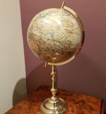 Unusual 1920's Brass Based 8" Library Globe by Geographica