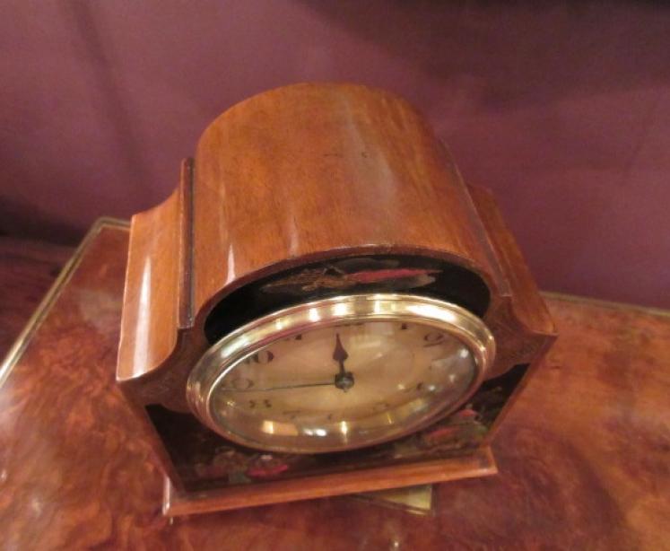 Edwardian Antique Walnut Cased Chinoiserie Mantel Clock - Image 4