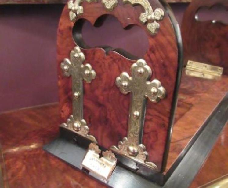 Antique Betjemann's Walnut & Brass Mounted Bookslide - Image 2