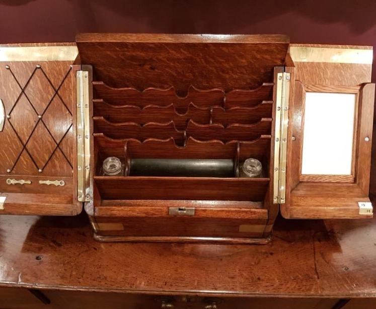 Superb Antique Brass Bound Oak Fitted Stationary Box - Image 2