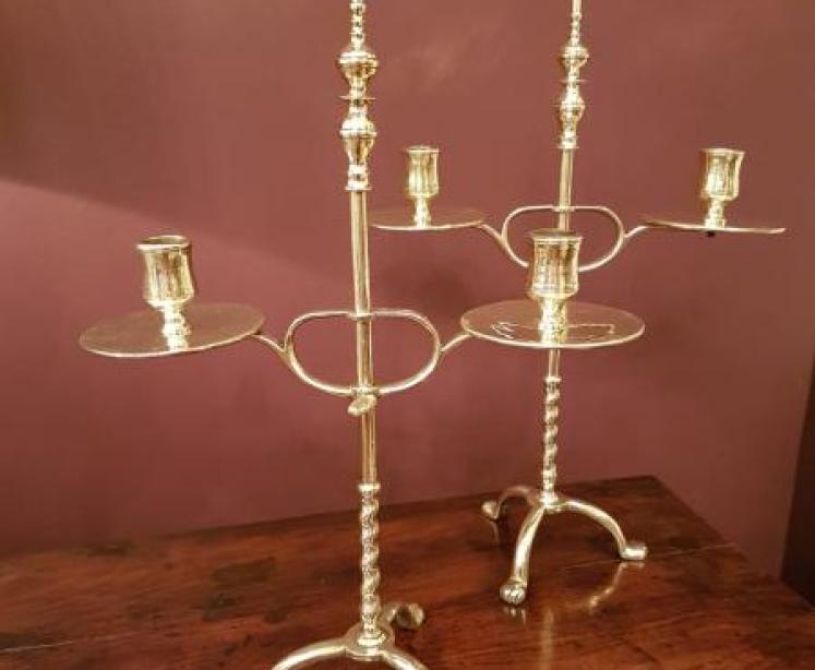 Pair of Early Victorian Brass Rise and Fall Candelabra - Image 1