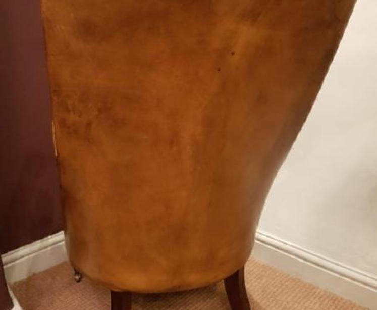 Antique Button Back Leather Open Am Chair - Image 3