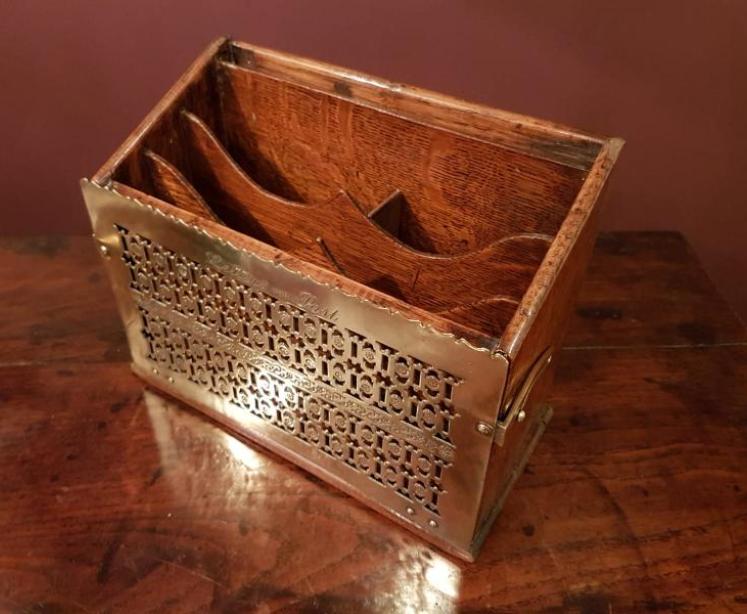 Victorian Oak and Fretted Brass Letter Rack - Image 1