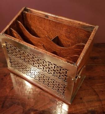 Victorian Oak and Fretted Brass Letter Rack