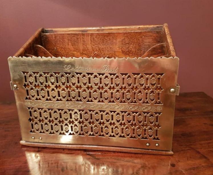 Victorian Oak and Fretted Brass Letter Rack - Image 2