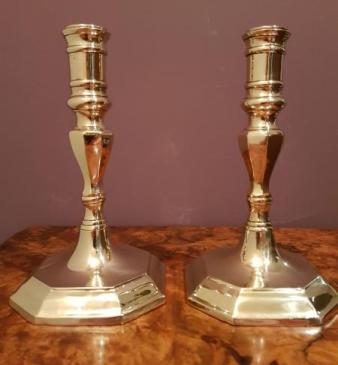 Pair of Antique Regency Brass Seemed Candlesticks