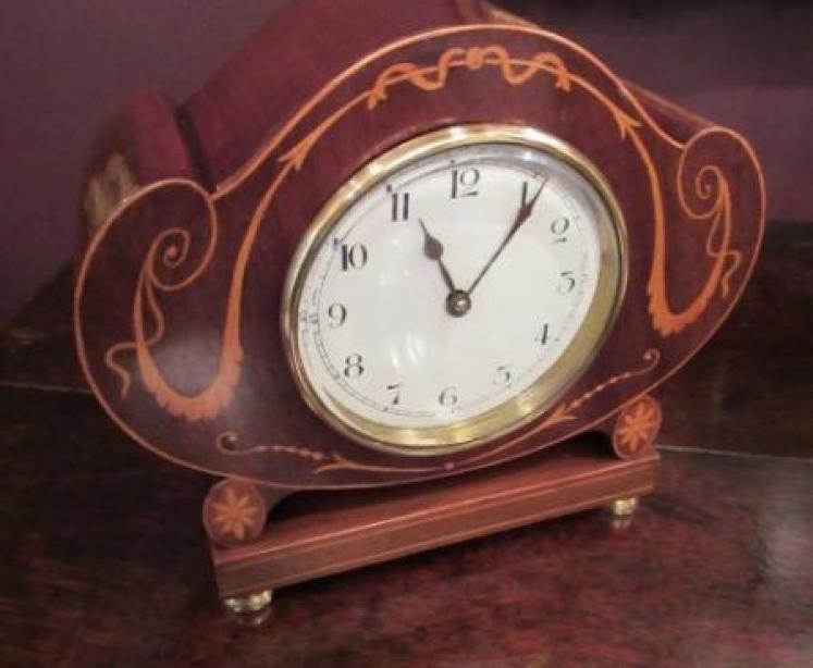 Antique Sheraton Inlaid Shaped Mantel Clock - Image 1