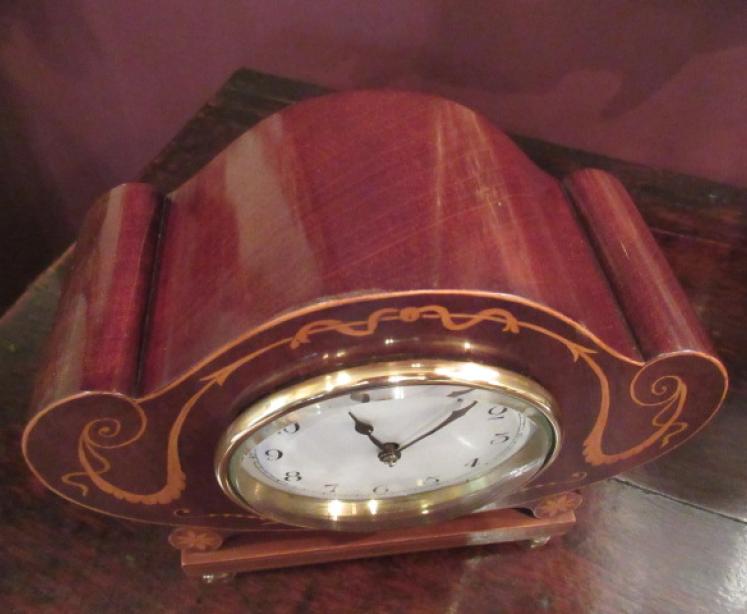 Antique Sheraton Inlaid Shaped Mantel Clock - Image 2