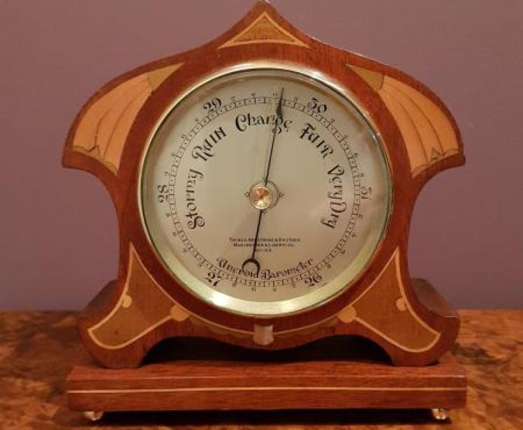 Fine Quality Antique Inlaid Mahogany Case Desktop Barometer - Image 1