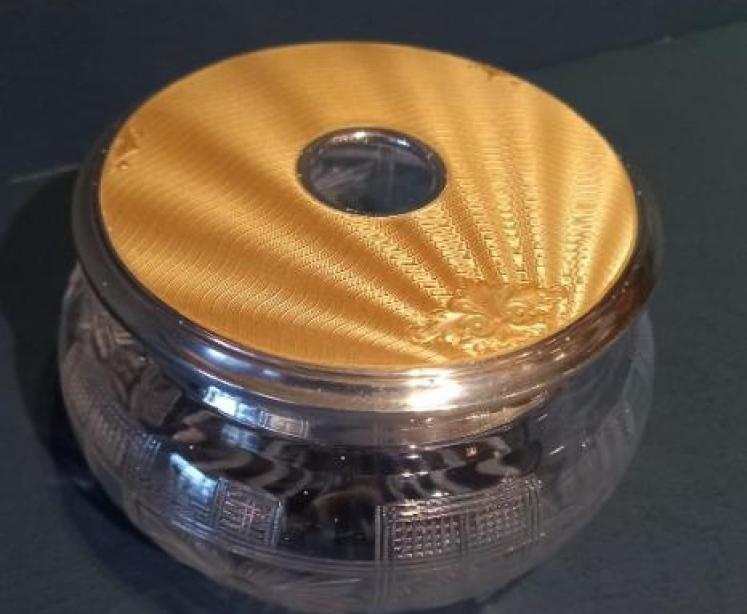 A George V period Silver & Gold Enamel Dressing Table Jar - Image 1