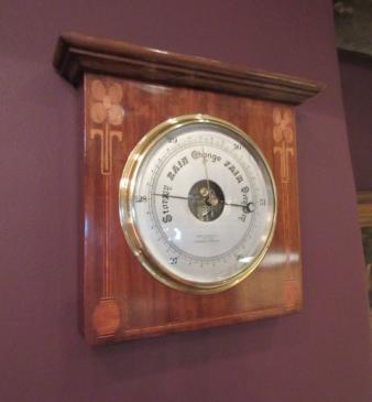 Art Nouveau Antique Fruitwood Inlaid Barometer