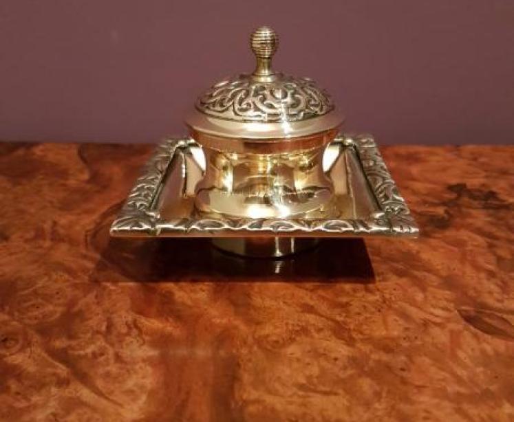Small Victorian Brass Ink Well - Image 1