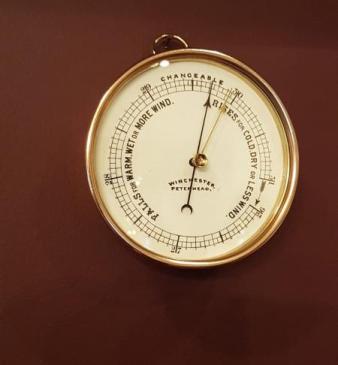 Victorian Brass Cased Porcelain Dial Marine Barometer
