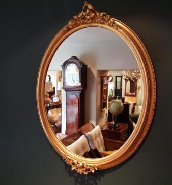 Antique Timber Gilt Oval Mirror