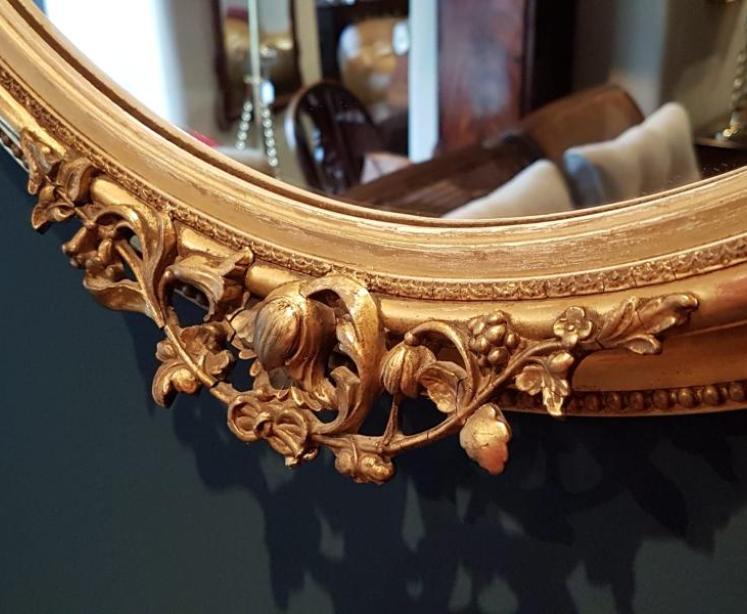 Antique Timber Gilt Oval Mirror - Image 4