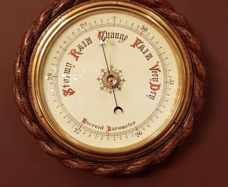 Antique Carved Oak Rope Edge Ships Barometer - Image 1