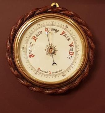 Antique Carved Oak Rope Edge Ships Barometer