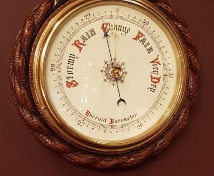 Antique Carved Oak Rope Edge Ships Barometer - Image 5