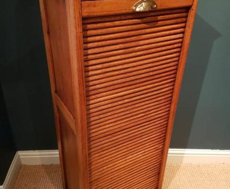 1920's Solid Oak Tambour Front File Cabinet - Image 1