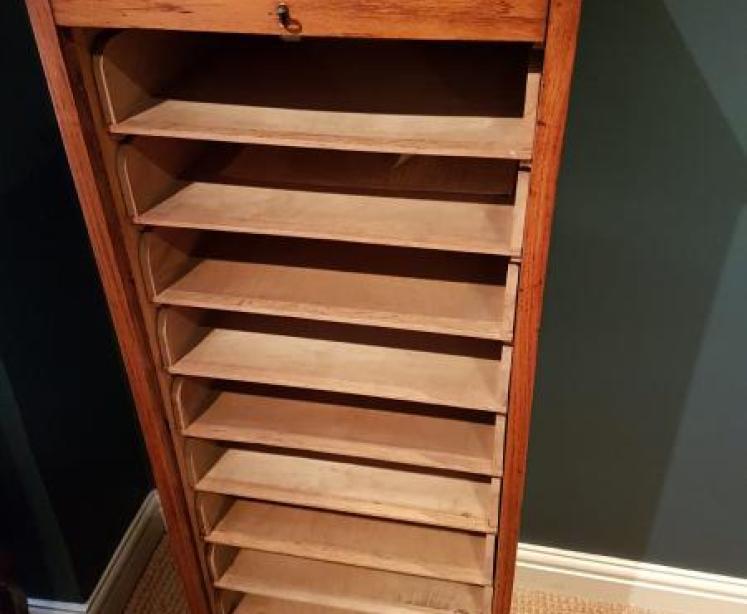 1920's Solid Oak Tambour Front File Cabinet - Image 2